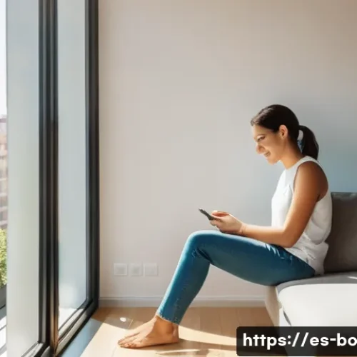 Home 33 일주기 리듬 최적화를 위한 진단 도구 - A detailed scene of a young adult Spanish woman sitting by a large sunny window in a modern apartmen...