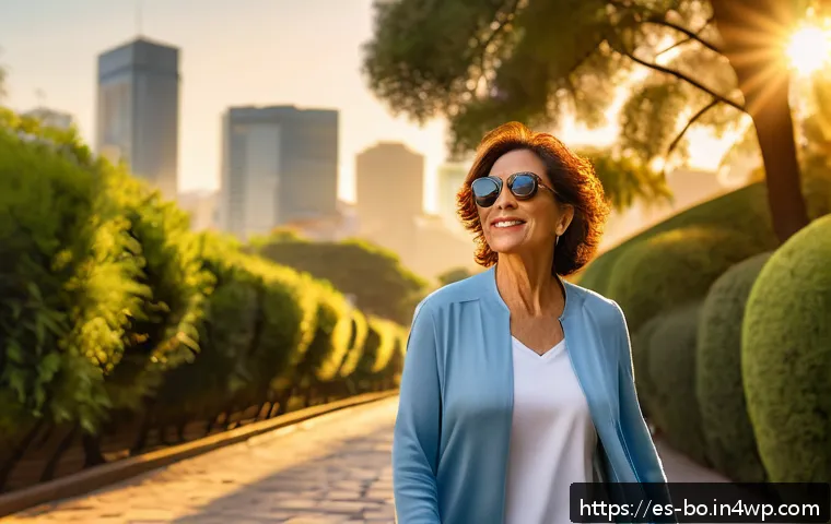 수면과 일주기 리듬의 관계 분석 - A serene morning scene featuring a middle-aged Hispanic woman taking a peaceful walk outdoors at sun...